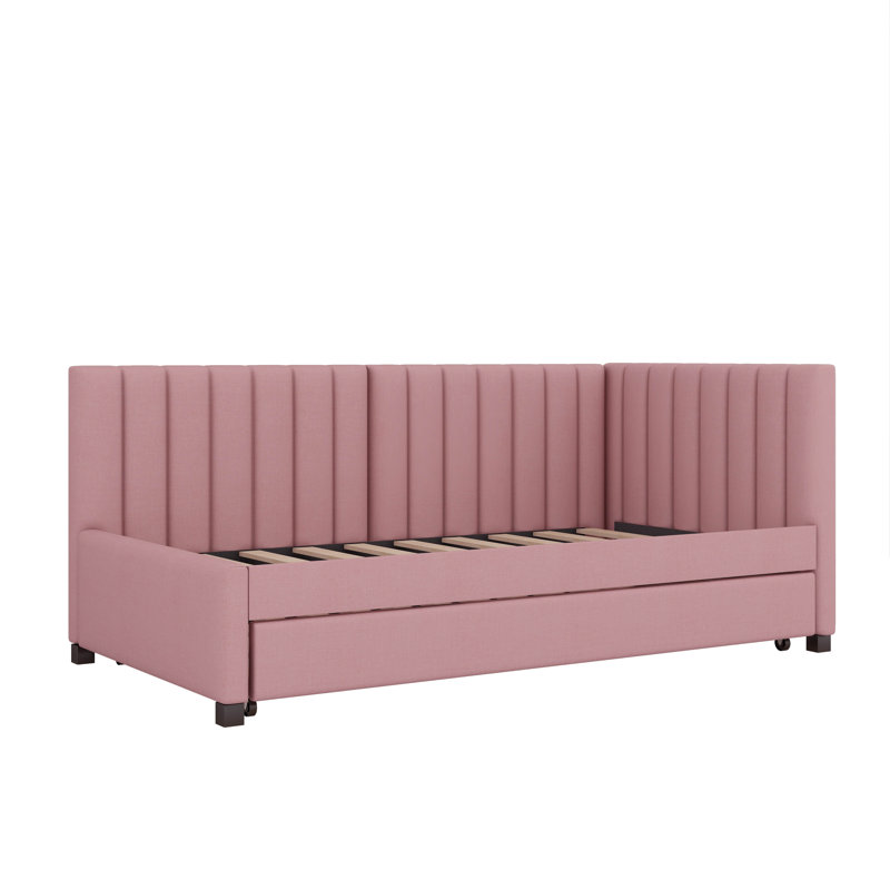 Ileana Upholstered Daybed With Trundle Twin Size Sofa Bed Frame Pink